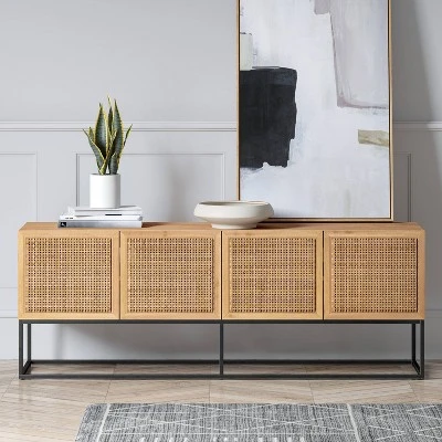 Belmar Woven TV Stand For TVs Up To 60" Natural - Threshold™ 3 Belmar Woven TV Stand For TVs Up To 60" Natural - Threshold™