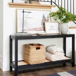 Console Table With Woven Rattan Shelf Black - Threshold™ Designed With Studio McGee 18 Console Table With Woven Rattan Shelf Black - Threshold™ Designed With Studio McGee -West Elm GUEST 6e7f68b7 50c5 44c5 965d a4d52aa919cd