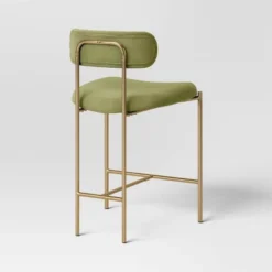 Orion Luxe Backed Counter Height Barstool With Brass Legs Olive Green Velvet - Threshold™ -West Elm GUEST 7e783766 9223 4da7 9627 10de0ab7294f