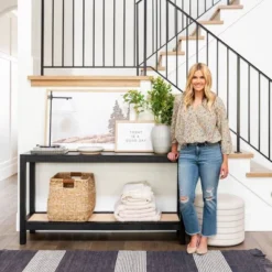 Console Table With Woven Rattan Shelf Black - Threshold™ Designed With Studio McGee 20 Console Table With Woven Rattan Shelf Black - Threshold™ Designed With Studio McGee -West Elm GUEST 8850858f 6d86 4502 8112 f583beb8eb20