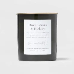 Clear Colored Glass With Woodwick And Brass Metal Inset Lid Dried Leaves + Hickory Candle Green - Threshold™ -West Elm GUEST adc468e2 1dcd 4c1d 9a55 e64ee2c8bece